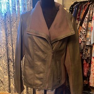 Gray Mossimo faux leather and knit A-Symmetrical jacket
